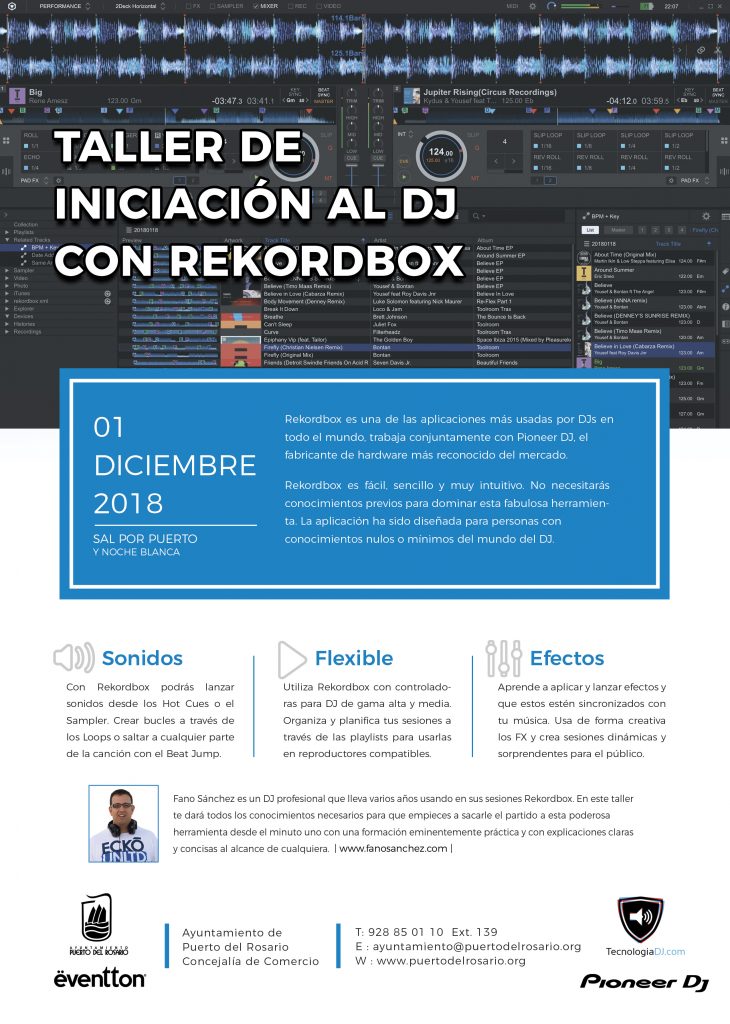 Cartel-Taller-de-Iniciación-al-DJ-con-Rekordbox-Puerto-del-Rosario-Diciembre-2019-web